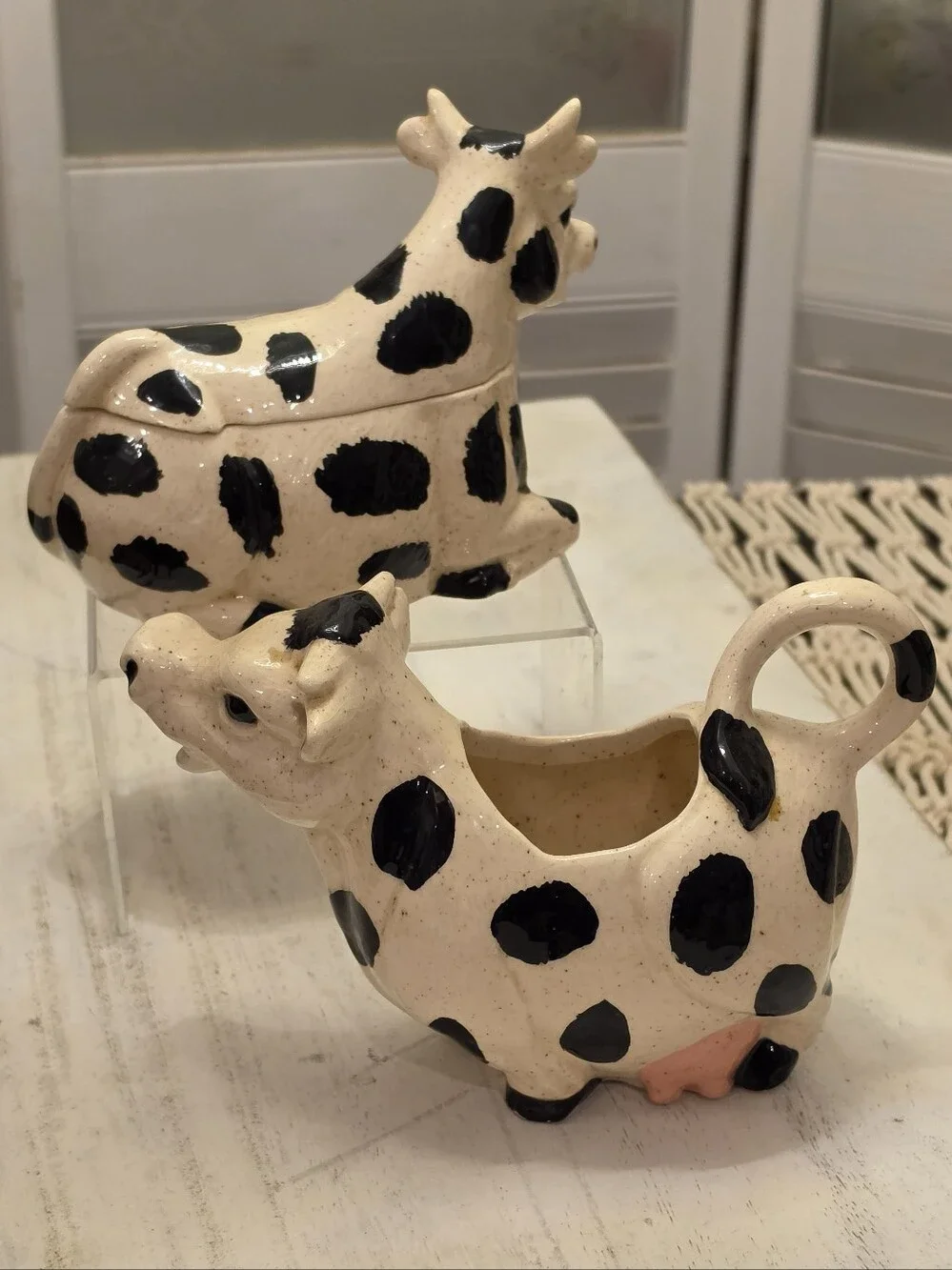 VTG Ceramic Holstein Cow Creamer Pitcher & Lidded Sugar Bowl Set - Farmhouse